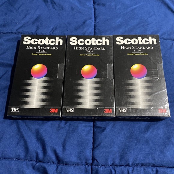 3 Scotch VHS Videocassette Blank Tapes High Standard T-120 6 Hour - New & Sealed - Picture 1 of 2